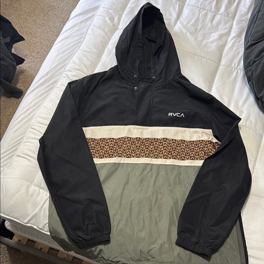 RVCA Black and Green Hooded Jacket